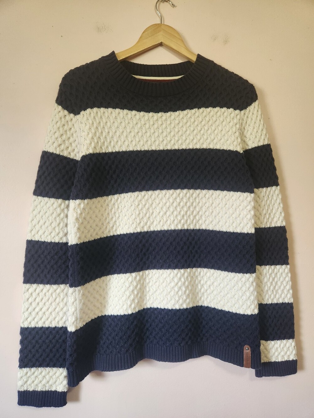 Lindbergh Spirit of St. Louis Striped Honeycomb Knit Sweater Navy White Sz M EUC
